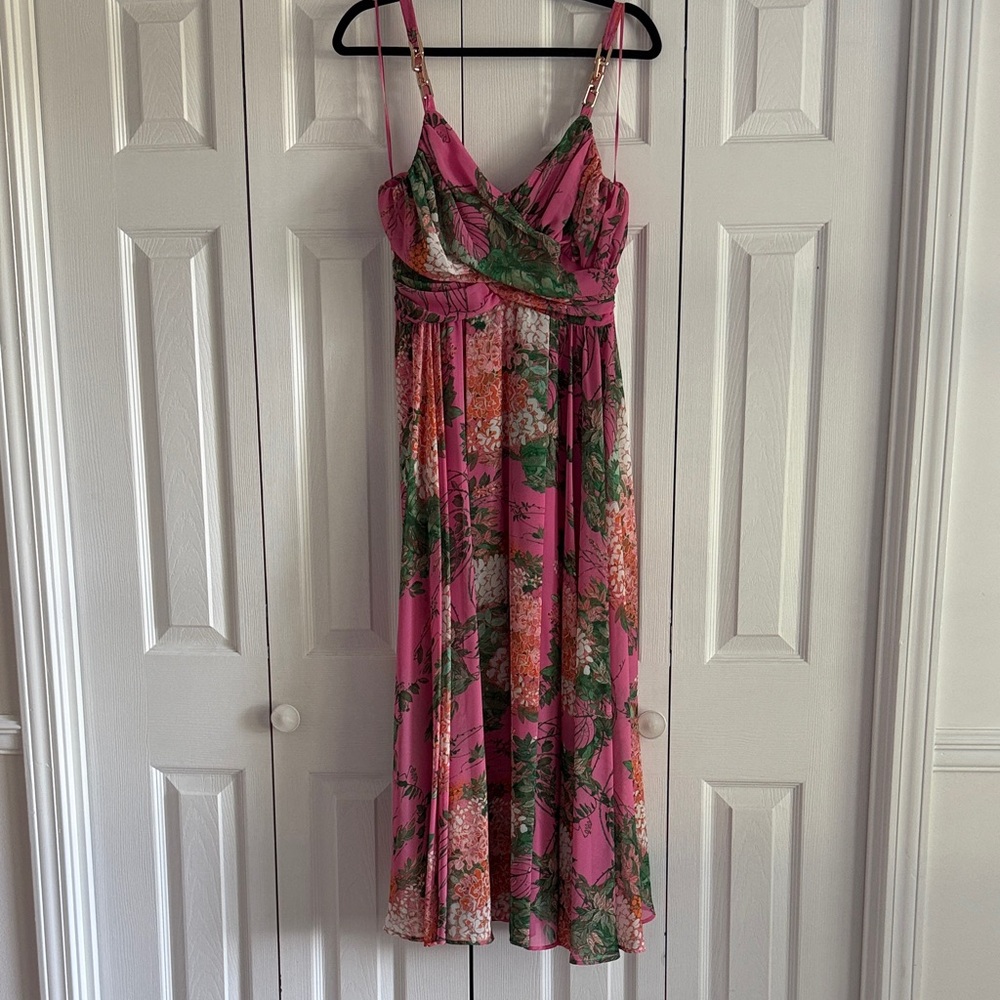 Pinko Vibrant Floral Maxi Dress in Pink and Green